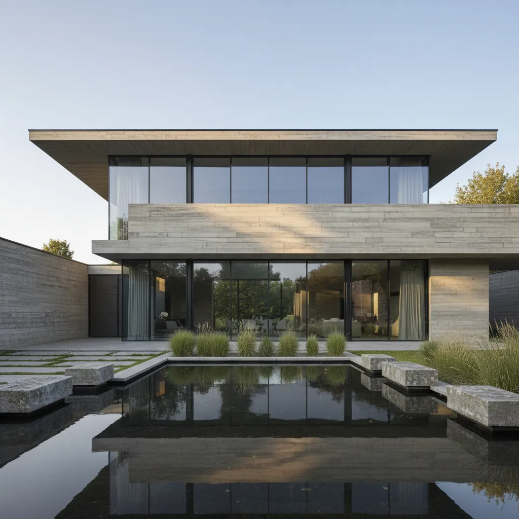 Modern villa with glass façade and concrete