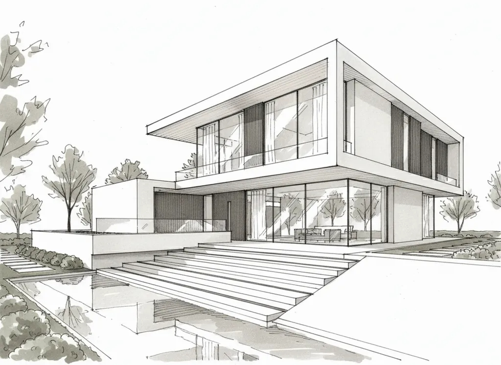 Sketch of the same modern house